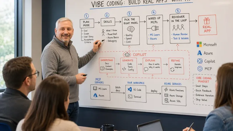 Cinematic enterprise hero image representing Vibe Coding — an AI innovation lab bathed in soft volumetric light.